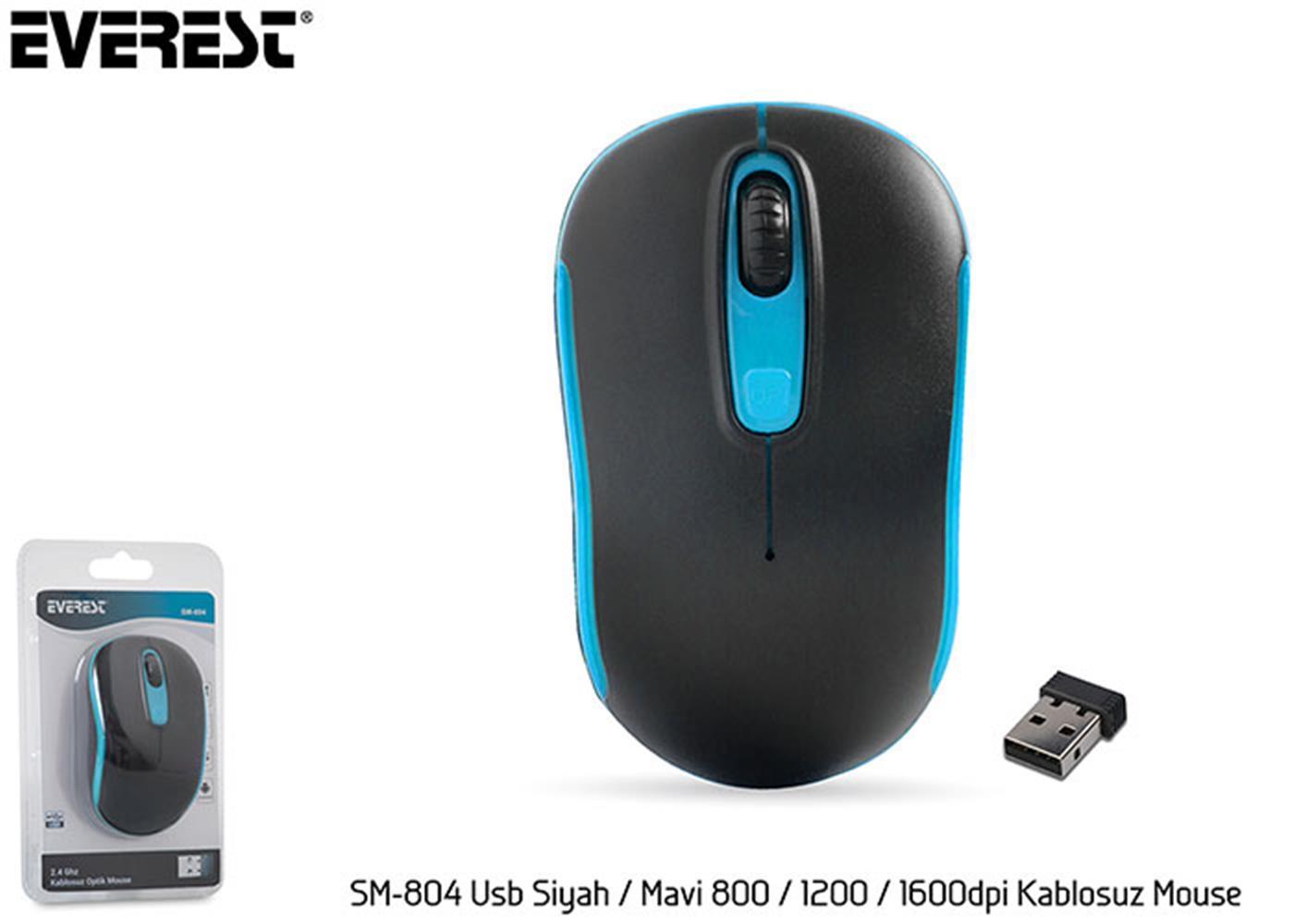 Everest SM-804 Usb Siyah/Mavi 800/1200/1600dpi MOUSE