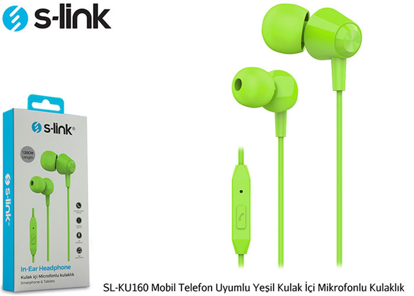 S-link SL-KU160 Mobil Telefon Uyumlu Yeşil Kulak KULAKLIK